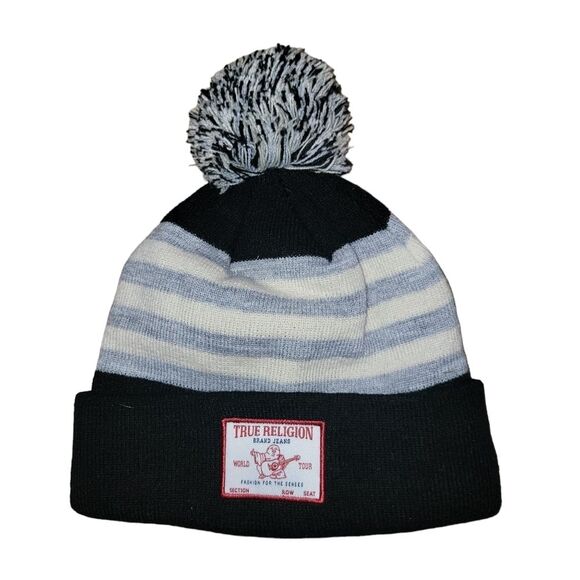 True Religion Nwot Pom Pom Beanie hat One Size - Picture 1 of 6